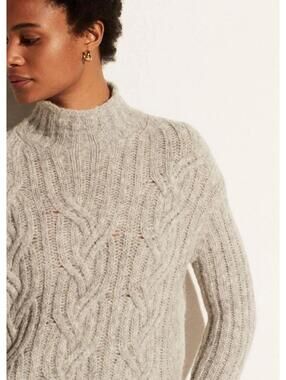 VINCE Women’s Alpaca|Wool Blend Mirrored Cable Turtleneck in Light Grey-X-Small